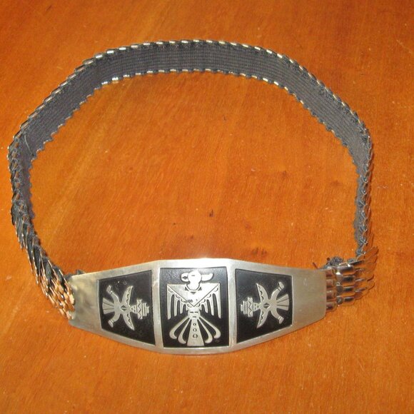 Vintage Nickel Silver Native American Style Thunderbird Buckle w Stretch Belt main image 6